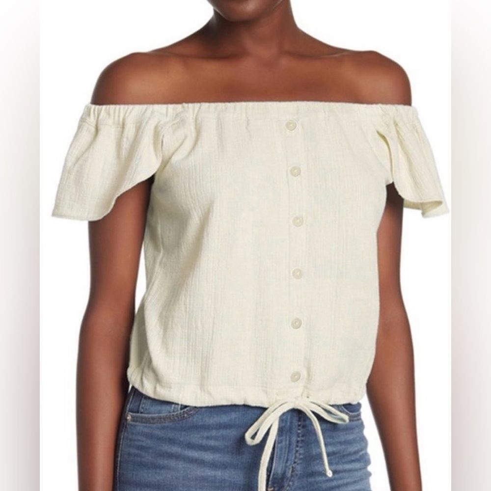 Madewell Bright Ivory Texture & Thread Off The Shoulder Flutter Top